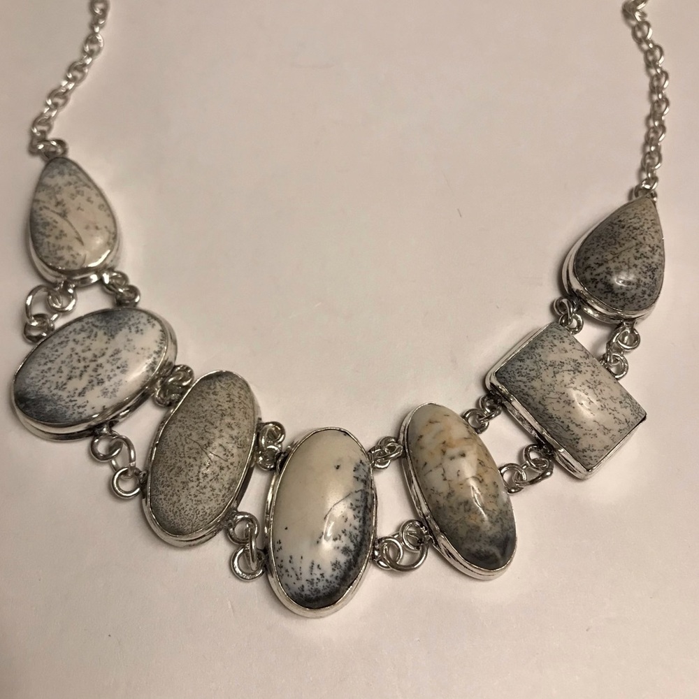 Dendritic Opal Stamped 925 Sterling Silver Necklace